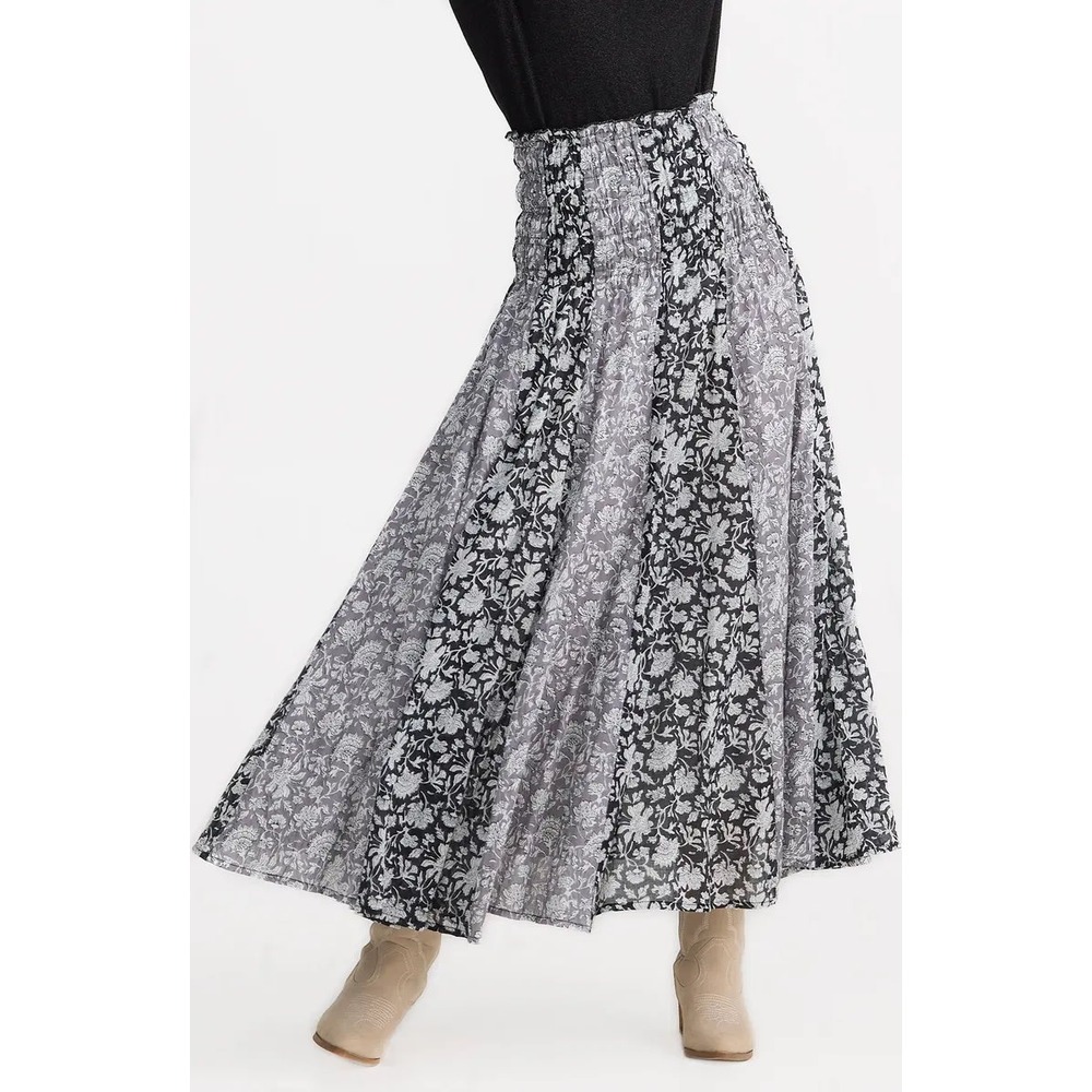 Talisman Balmoral Skirt Black Moon River Floral Smocked Maxi Skirt‎ TA25079-1 S